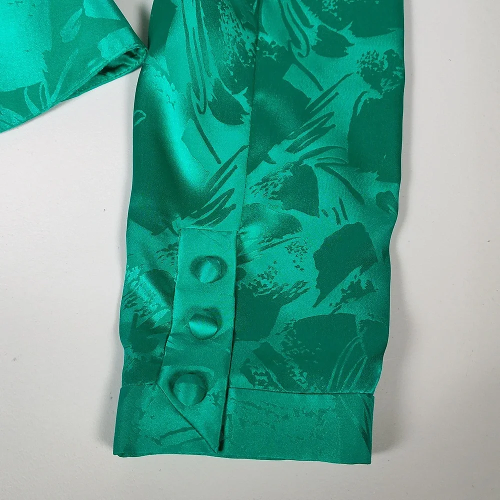 Vintage Neiman Marcus 100% silk emerald green skirt‎ set 6